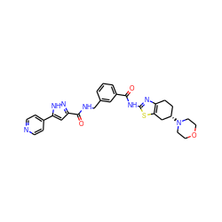 O=C(Nc1nc2c(s1)C[C@@H](N1CCOCC1)CC2)c1cccc(CNC(=O)c2cc(-c3ccncc3)[nH]n2)c1 ZINC000167970082