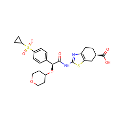 O=C(Nc1nc2c(s1)C[C@H](C(=O)O)CC2)[C@@H](OC1CCOCC1)c1ccc(S(=O)(=O)C2CC2)cc1 ZINC000220907593