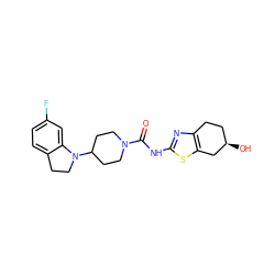 O=C(Nc1nc2c(s1)C[C@H](O)CC2)N1CCC(N2CCc3ccc(F)cc32)CC1 ZINC000103241439