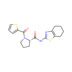 O=C(Nc1nc2c(s1)CCCC2)[C@@H]1CCCN1C(=O)c1cccs1 ZINC000001238685