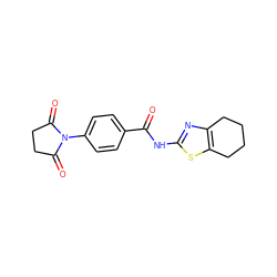 O=C(Nc1nc2c(s1)CCCC2)c1ccc(N2C(=O)CCC2=O)cc1 ZINC000004072513