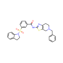 O=C(Nc1nc2c(s1)CN(Cc1ccccc1)CC2)c1cccc(S(=O)(=O)N2CCc3ccccc32)c1 ZINC000003220092