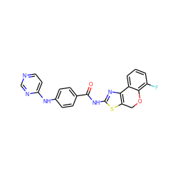 O=C(Nc1nc2c(s1)COc1c(F)cccc1-2)c1ccc(Nc2ccncn2)cc1 ZINC000029049064