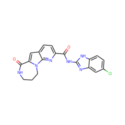 O=C(Nc1nc2cc(Cl)ccc2[nH]1)c1ccc2cc3n(c2n1)CCCNC3=O ZINC000147133027