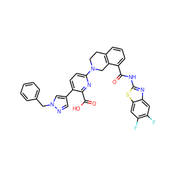 O=C(Nc1nc2cc(F)c(F)cc2s1)c1cccc2c1CN(c1ccc(-c3cnn(Cc4ccccc4)c3)c(C(=O)O)n1)CC2 ZINC000144506174