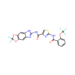 O=C(Nc1nc2cc3c(cc2[nH]1)OC(F)(F)O3)c1csc(NC(=O)c2ccccc2OC(F)(F)F)n1 ZINC000098208406