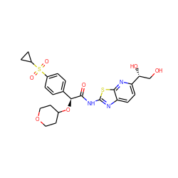 O=C(Nc1nc2ccc([C@H](O)CO)nc2s1)[C@@H](OC1CCOCC1)c1ccc(S(=O)(=O)C2CC2)cc1 ZINC000113271039