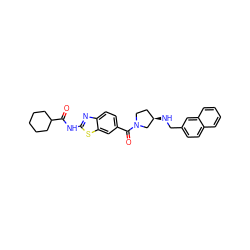 O=C(Nc1nc2ccc(C(=O)N3CC[C@@H](NCc4ccc5ccccc5c4)C3)cc2s1)C1CCCCC1 ZINC000028967527