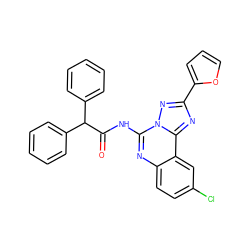 O=C(Nc1nc2ccc(Cl)cc2c2nc(-c3ccco3)nn12)C(c1ccccc1)c1ccccc1 ZINC000013780419