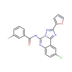 O=C(Nc1nc2ccc(Cl)cc2c2nc(-c3ccco3)nn12)c1cccc(I)c1 ZINC000026716580