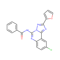 O=C(Nc1nc2ccc(Cl)cc2c2nc(-c3ccco3)nn12)c1ccccc1 ZINC000013759689