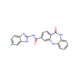 O=C(Nc1nc2ccc(F)cc2[nH]1)c1ccc2c(c1)Nc1ccccc1NC2=O ZINC000045259852