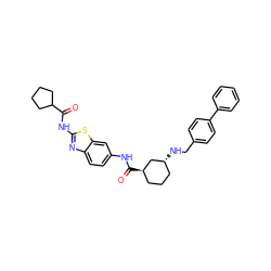 O=C(Nc1nc2ccc(NC(=O)[C@@H]3CCC[C@@H](NCc4ccc(-c5ccccc5)cc4)C3)cc2s1)C1CCCC1 ZINC000028967730