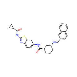 O=C(Nc1nc2ccc(NC(=O)[C@@H]3CCC[C@@H](NCc4ccc5ccccc5c4)C3)cc2s1)C1CC1 ZINC000028967781