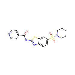 O=C(Nc1nc2ccc(S(=O)(=O)N3CCCCC3)cc2s1)c1ccncc1 ZINC000002416396