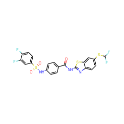 O=C(Nc1nc2ccc(SC(F)F)cc2s1)c1ccc(NS(=O)(=O)c2ccc(F)c(F)c2)cc1 ZINC000003296778