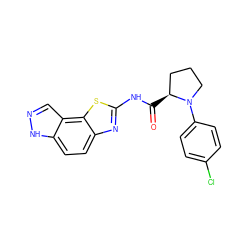 O=C(Nc1nc2ccc3[nH]ncc3c2s1)[C@H]1CCCN1c1ccc(Cl)cc1 ZINC000202052499