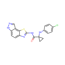 O=C(Nc1nc2ccc3[nH]ncc3c2s1)C1(Nc2ccc(Cl)cc2)CC1 ZINC000115720204