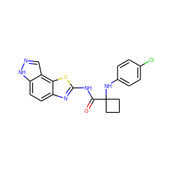 O=C(Nc1nc2ccc3[nH]ncc3c2s1)C1(Nc2ccc(Cl)cc2)CCC1 ZINC000202051780