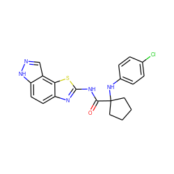 O=C(Nc1nc2ccc3[nH]ncc3c2s1)C1(Nc2ccc(Cl)cc2)CCCC1 ZINC000202049640