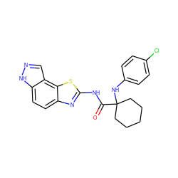 O=C(Nc1nc2ccc3[nH]ncc3c2s1)C1(Nc2ccc(Cl)cc2)CCCCC1 ZINC000202047899