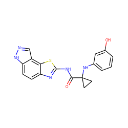 O=C(Nc1nc2ccc3[nH]ncc3c2s1)C1(Nc2cccc(O)c2)CC1 ZINC000202050089