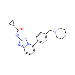 O=C(Nc1nc2cccc(-c3ccc(CN4CCCCC4)cc3)n2n1)C1CC1 ZINC000096174621