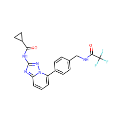 O=C(Nc1nc2cccc(-c3ccc(CNC(=O)C(F)(F)F)cc3)n2n1)C1CC1 ZINC000299826714