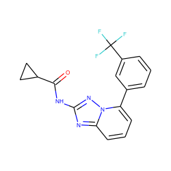 O=C(Nc1nc2cccc(-c3cccc(C(F)(F)F)c3)n2n1)C1CC1 ZINC000096282552