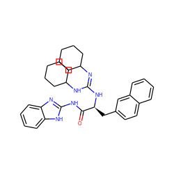 O=C(Nc1nc2ccccc2[nH]1)[C@H](Cc1ccc2ccccc2c1)N/C(=N/C1CCCCC1)NC1CCCCC1 ZINC000027109760