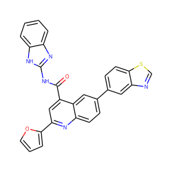 O=C(Nc1nc2ccccc2[nH]1)c1cc(-c2ccco2)nc2ccc(-c3ccc4scnc4c3)cc12 ZINC000149870784