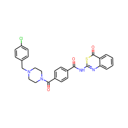 O=C(Nc1nc2ccccc2c(=O)s1)c1ccc(C(=O)N2CCN(Cc3ccc(Cl)cc3)CC2)cc1 ZINC000096905750