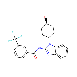 O=C(Nc1nc2ccccc2n1[C@H]1CC[C@H](O)CC1)c1cccc(C(F)(F)F)c1 ZINC001772585660