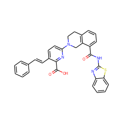 O=C(Nc1nc2ccccc2s1)c1cccc2c1CN(c1ccc(/C=C/c3ccccc3)c(C(=O)O)n1)CC2 ZINC000146552383