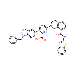 O=C(Nc1nc2ccccc2s1)c1cccc2c1CN(c1ccc(-c3ccc4c(cnn4Cc4ccccc4)c3)c(C(=O)O)n1)CC2 ZINC000223834502