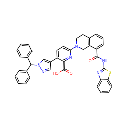 O=C(Nc1nc2ccccc2s1)c1cccc2c1CN(c1ccc(-c3cnn(C(c4ccccc4)c4ccccc4)c3)c(C(=O)O)n1)CC2 ZINC000205402246