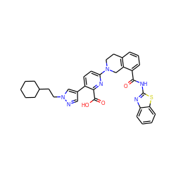 O=C(Nc1nc2ccccc2s1)c1cccc2c1CN(c1ccc(-c3cnn(CCC4CCCCC4)c3)c(C(=O)O)n1)CC2 ZINC000144502260