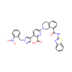 O=C(Nc1nc2ccccc2s1)c1cccc2c1CN(c1ccc(-c3cnn(Cc4ccccc4[N+](=O)[O-])c3)c(C(=O)O)n1)CC2 ZINC000205420201