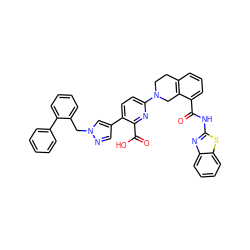 O=C(Nc1nc2ccccc2s1)c1cccc2c1CN(c1ccc(-c3cnn(Cc4ccccc4-c4ccccc4)c3)c(C(=O)O)n1)CC2 ZINC000205421789