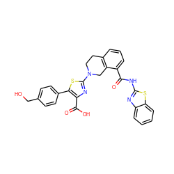 O=C(Nc1nc2ccccc2s1)c1cccc2c1CN(c1nc(C(=O)O)c(-c3ccc(CO)cc3)s1)CC2 ZINC000063539620