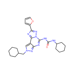 O=C(Nc1nc2nn(CC3CCCCC3)cc2c2nc(-c3ccco3)nn12)NC1CCCCC1 ZINC000013607054