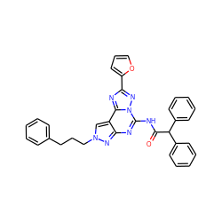 O=C(Nc1nc2nn(CCCc3ccccc3)cc2c2nc(-c3ccco3)nn12)C(c1ccccc1)c1ccccc1 ZINC000049708675