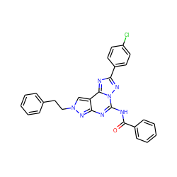 O=C(Nc1nc2nn(CCc3ccccc3)cc2c2nc(-c3ccc(Cl)cc3)nn12)c1ccccc1 ZINC000072125721