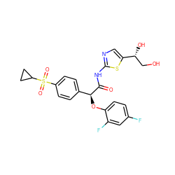 O=C(Nc1ncc([C@H](O)CO)s1)[C@@H](Oc1ccc(F)cc1F)c1ccc(S(=O)(=O)C2CC2)cc1 ZINC000220906155