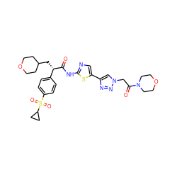 O=C(Nc1ncc(-c2cn(CC(=O)N3CCOCC3)nn2)s1)[C@@H](CC1CCOCC1)c1ccc(S(=O)(=O)C2CC2)cc1 ZINC000169326318