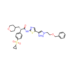 O=C(Nc1ncc(-c2cn(CCOCc3ccccc3)nn2)s1)[C@@H](CC1CCOCC1)c1ccc(S(=O)(=O)C2CC2)cc1 ZINC000169326321