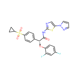 O=C(Nc1ncc(-n2cccn2)s1)[C@H](Oc1ccc(F)cc1F)c1ccc(S(=O)(=O)C2CC2)cc1 ZINC000145822519