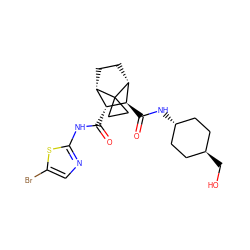 O=C(Nc1ncc(Br)s1)[C@@H]1[C@@H]2CC[C@H]([C@H]1C(=O)N[C@H]1CC[C@H](CO)CC1)C21CC1 ZINC000653676855