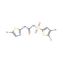 O=C(Nc1ncc(Br)s1)NS(=O)(=O)c1cc(Br)c(Cl)s1 ZINC000045393467