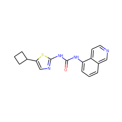 O=C(Nc1ncc(C2CCC2)s1)Nc1cccc2cnccc12 ZINC000028387177